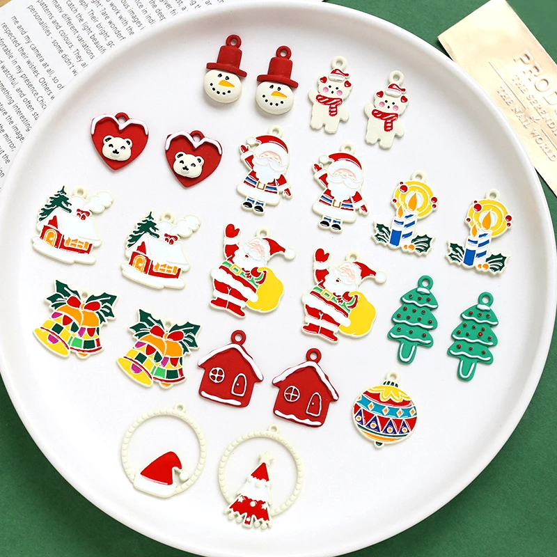 6 pieces  Alloy drip painting  Christmas Series pendant  DIY necklace, earrings, bracelets, mobile phone case accessories