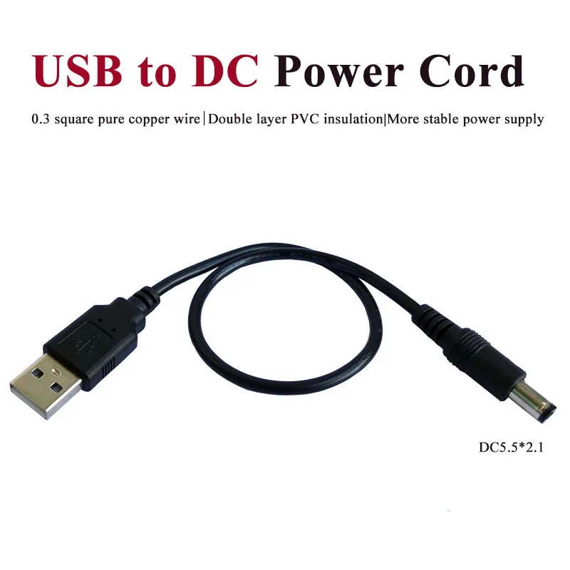 

USB to DC Charging Cable Copper DC 5.5x2.1mm DC to USB Power Cord Adapter Line USB to Round Head 12VDC Power Wire