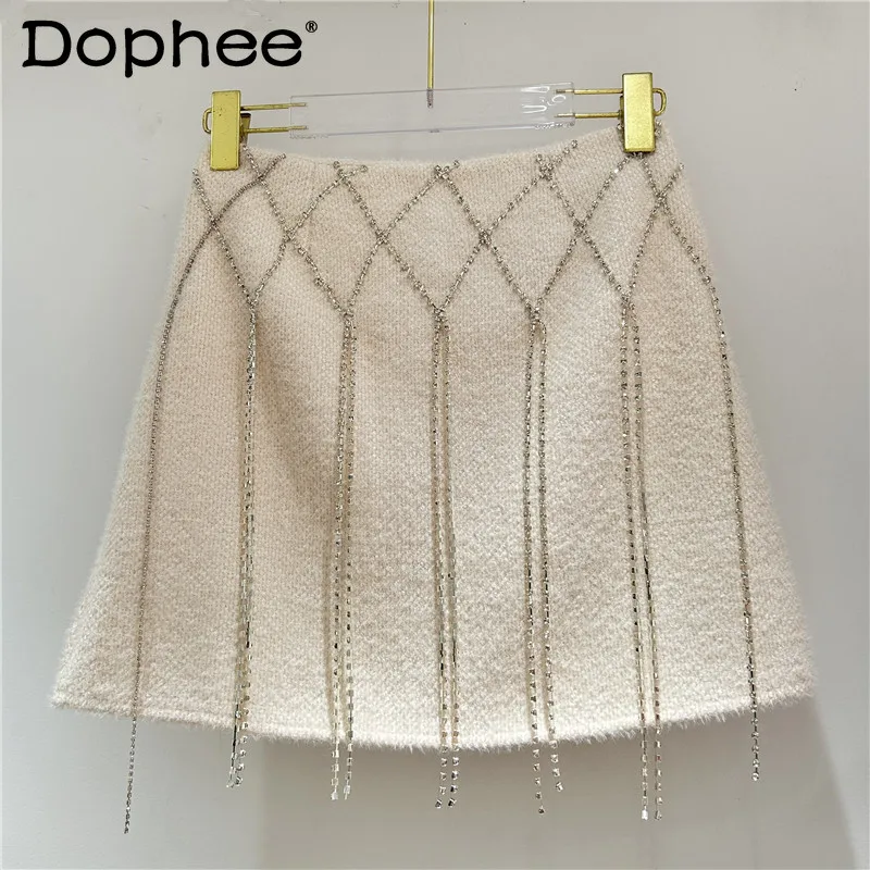 

Autumn New Celebrity Rhombus Chain Heavy Industry Short Skirt Elegant Temperament A-line Skirt Women Korean Fashion Clothing