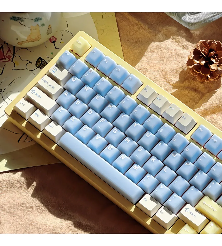 Keycap full set PBT + PC two-color original height/white peach oolong semi-transparent mechanical keyboard