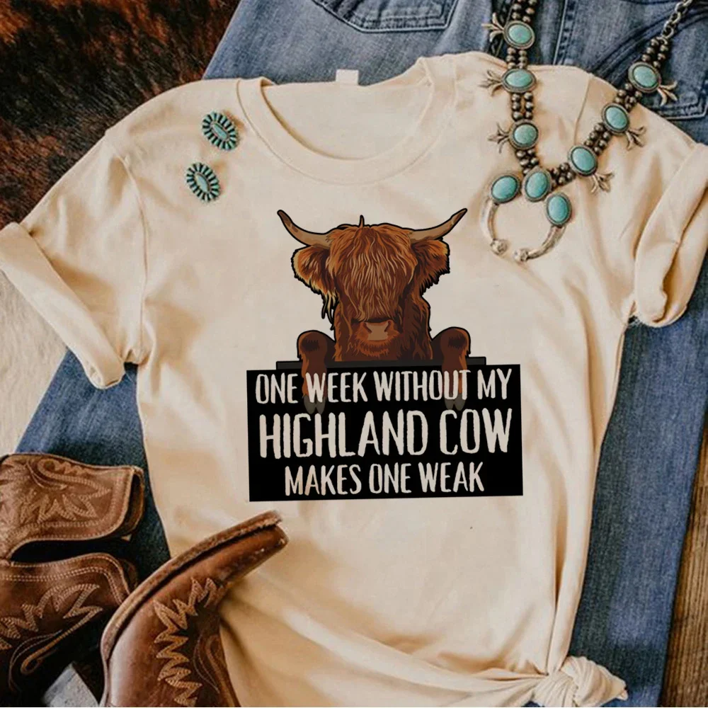 Women Funny T Shirt Highland Cow Tee  Girl 2000s Japanese Streetwear Top Women Funny Comic T Shirt Female Comic Clothes