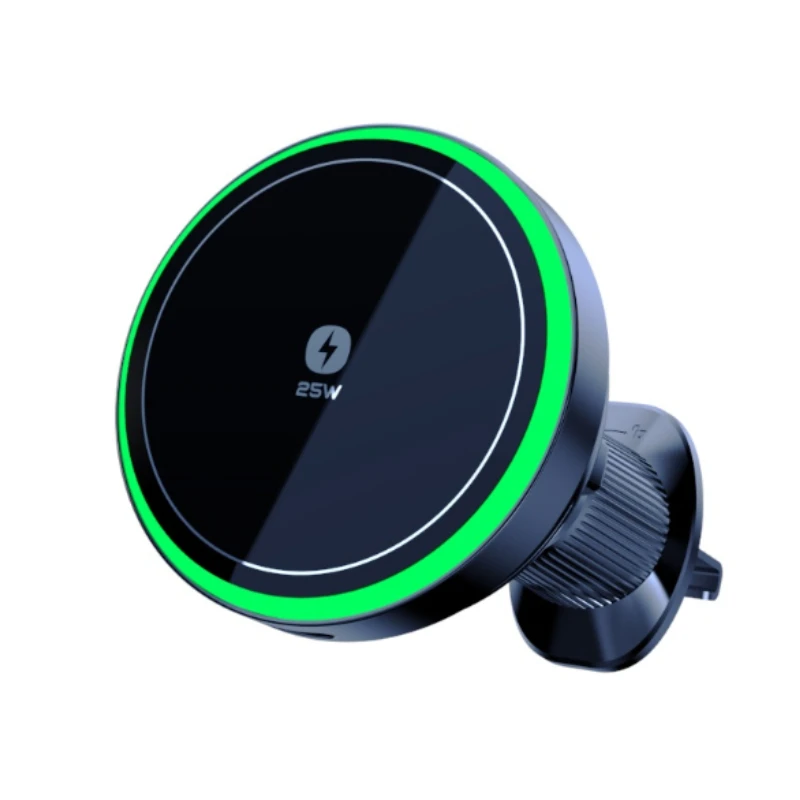 

Автомобильное магнитное беспроводное зарядное устройство Qi2.2, 25 Вт с воздушным охлаждением, светодиодная подставка для телефона для Magsafe iPhone 17 ~ 12 Pro Max, станция быстрой зарядки