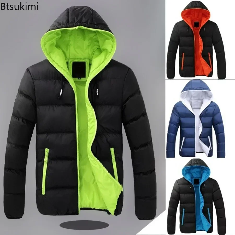 2024 Men\'s Warm Hooded Coats for Winter Thermal Jackets Men Outdoor Windbreaker Windproof Outwears Casual Jacket Men Clothing