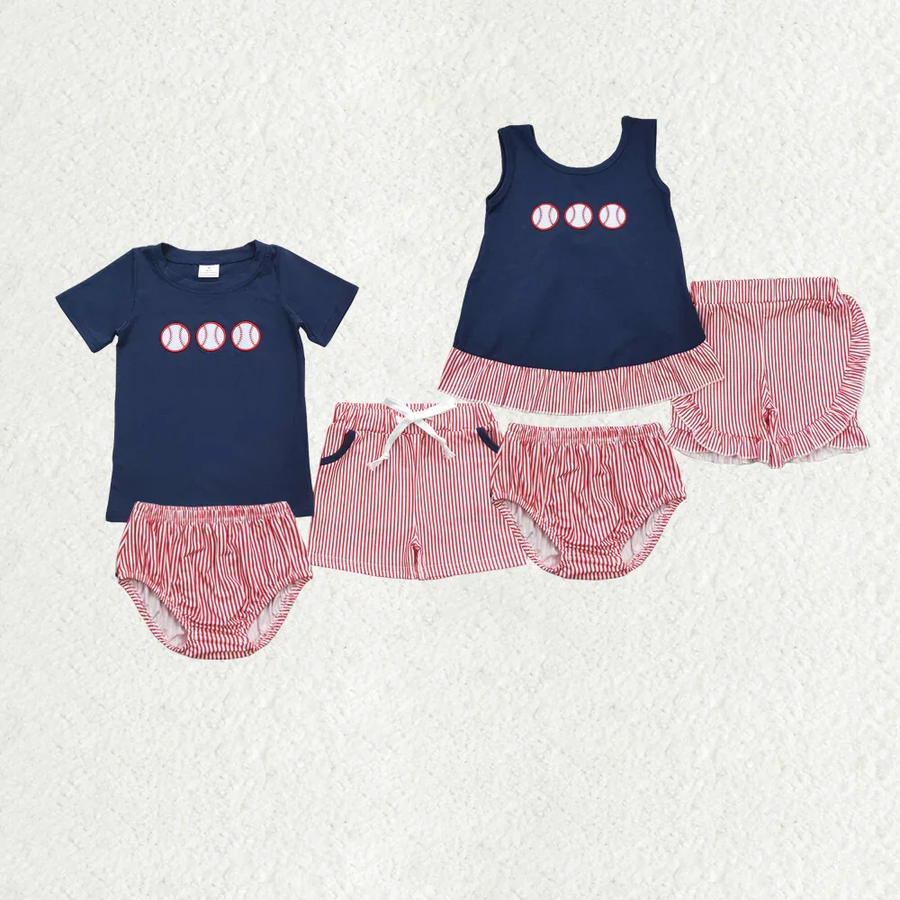 

BSSO0351 Summer baby girl clothes Embroidered Baseball Short Sleeve shorts sets Summer boutique baby briefs kids clothes boys