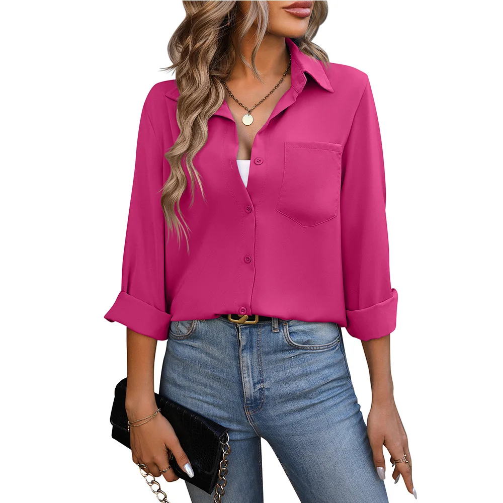 2024 Spring Summer New Women Shirts Blouse Fashion Turn-down Collar Long Sleeve Shirt Office Ladies Casual Blouse Tops