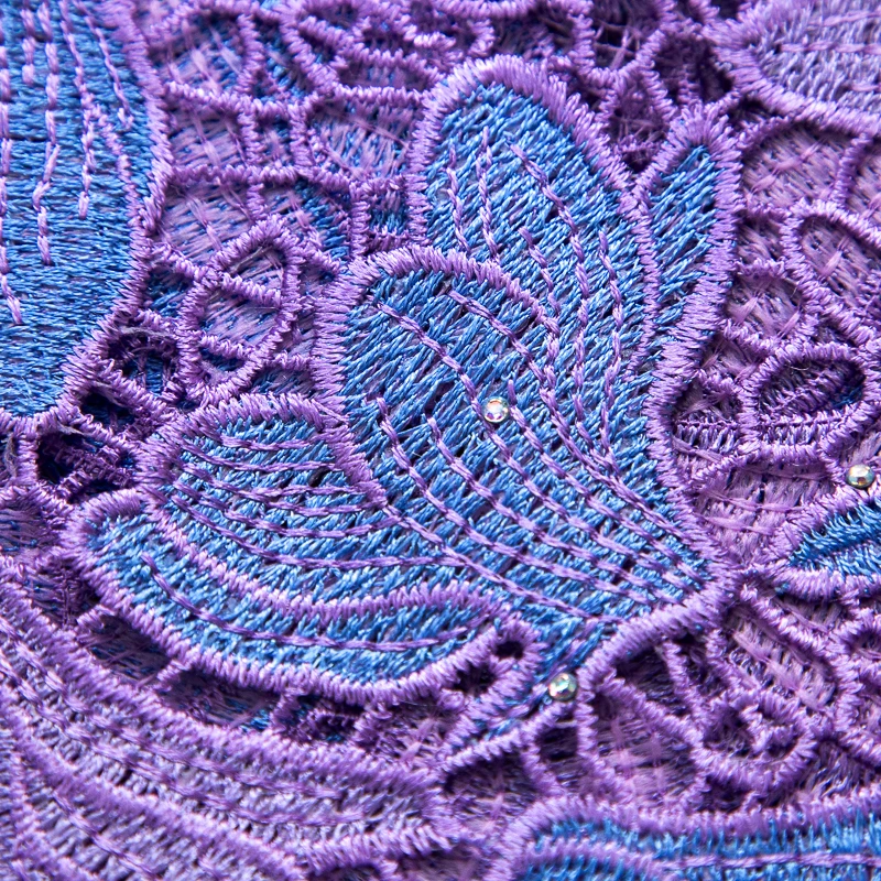 Purple Water Soluble Lace Fabric High Quality 2024 African Guipure Cord Lace Fabric Stones for Evening Party Dresses,2.5yard3844