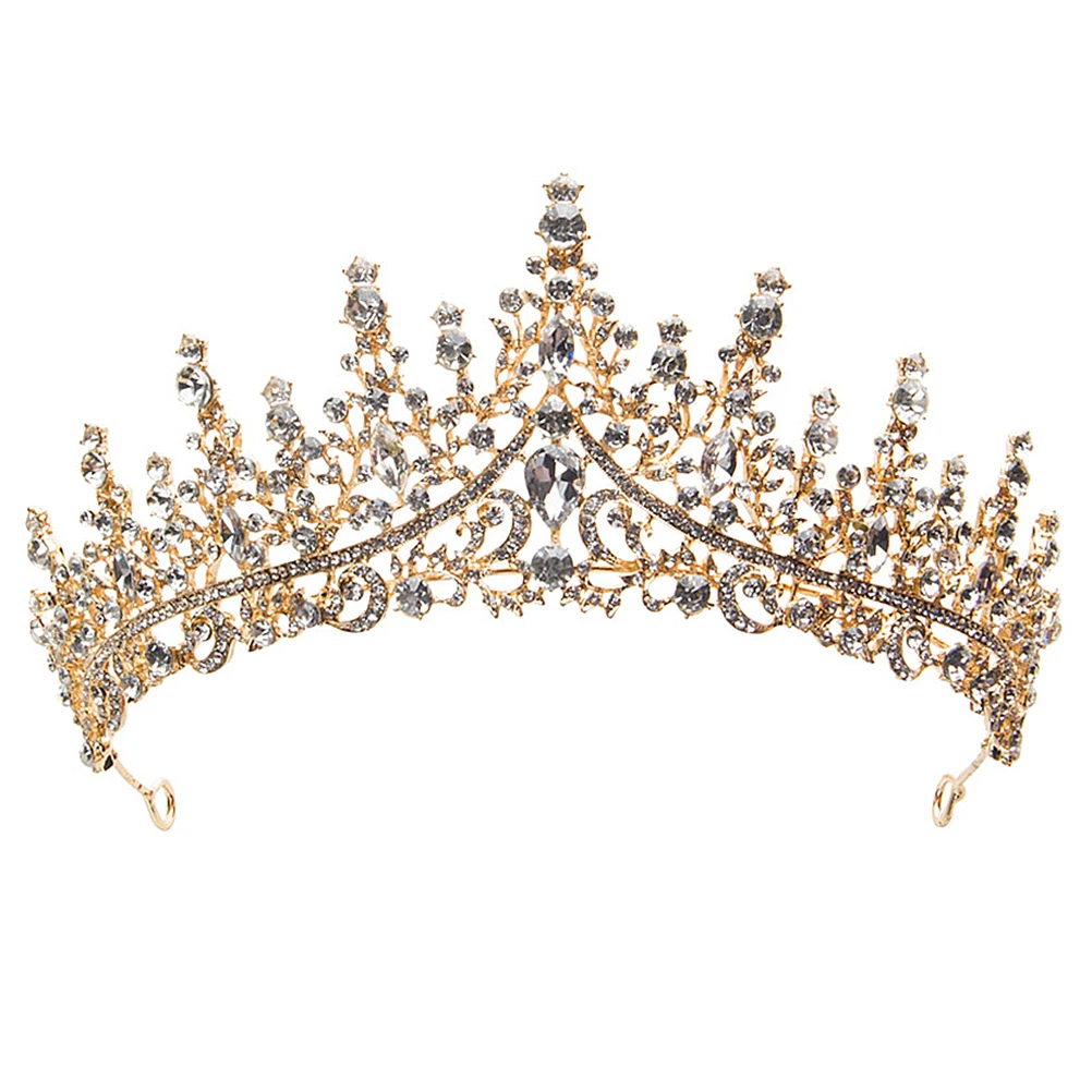 

1pc Crystal Bridal Accessories Bridal Crown Elegant Golden Hair Decor Party Headdress Lightweight Birthday Crown Durable