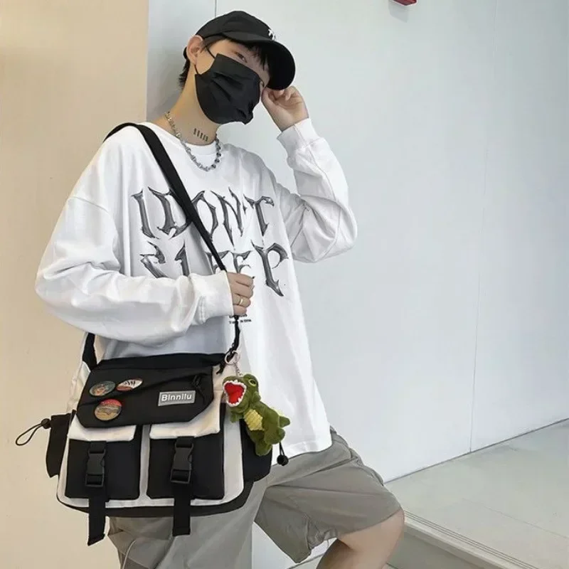 Harajuku Men Nylon Crossbody Bags for Women Messenger Bag Girls School Book Bags Youth Canvas Handbags Shoulder Bag Sac Bolsas