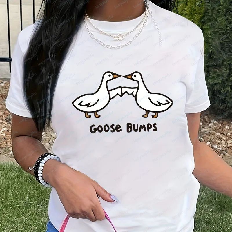 Silly Goose Bumps Cotton T Shirt for Women Men Funny Printed T-shirt Summer Short Sleeve Loose Oversized Tees Unisex Streetwear