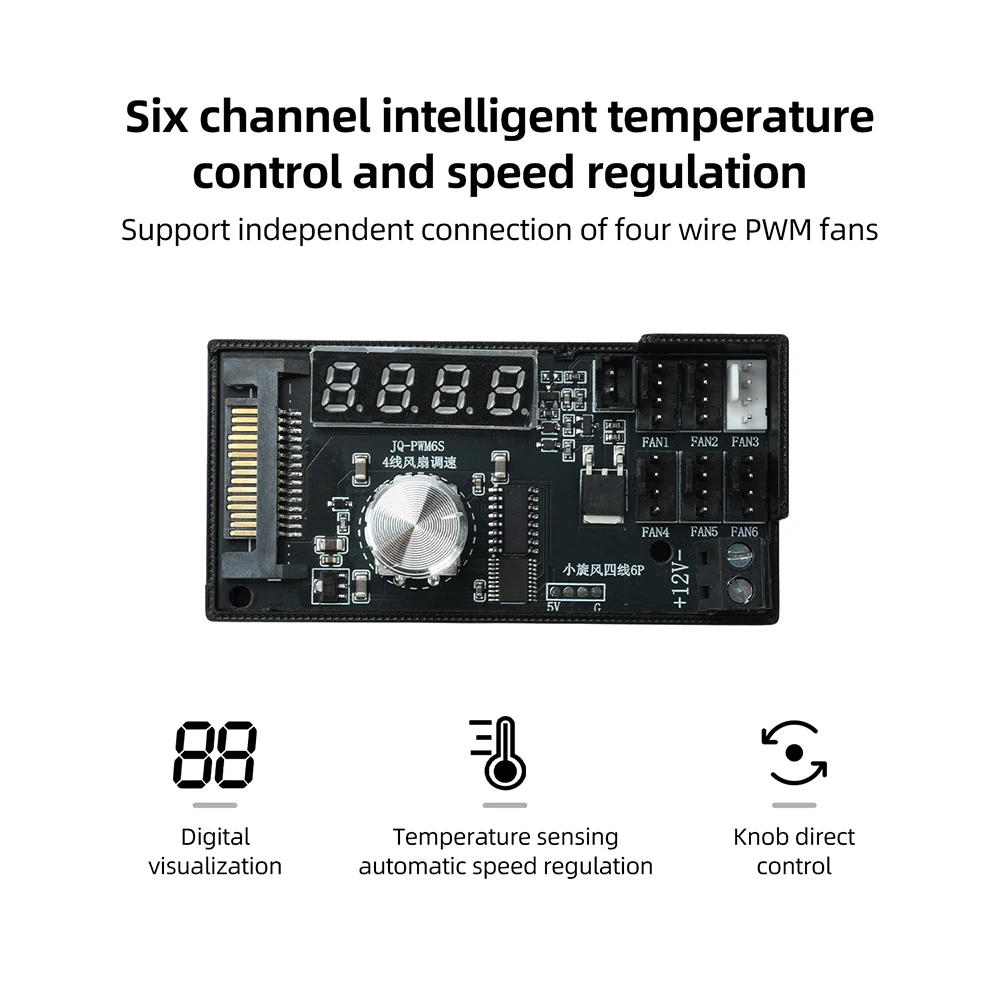 6-Kanal-PWM-Lüftersteuerung 12V 5A mit Digitalanzeige für PC-Kühlung, temperaturgesteuertes Kühlsystem mit SATA-Stromversorgung – Detail 11