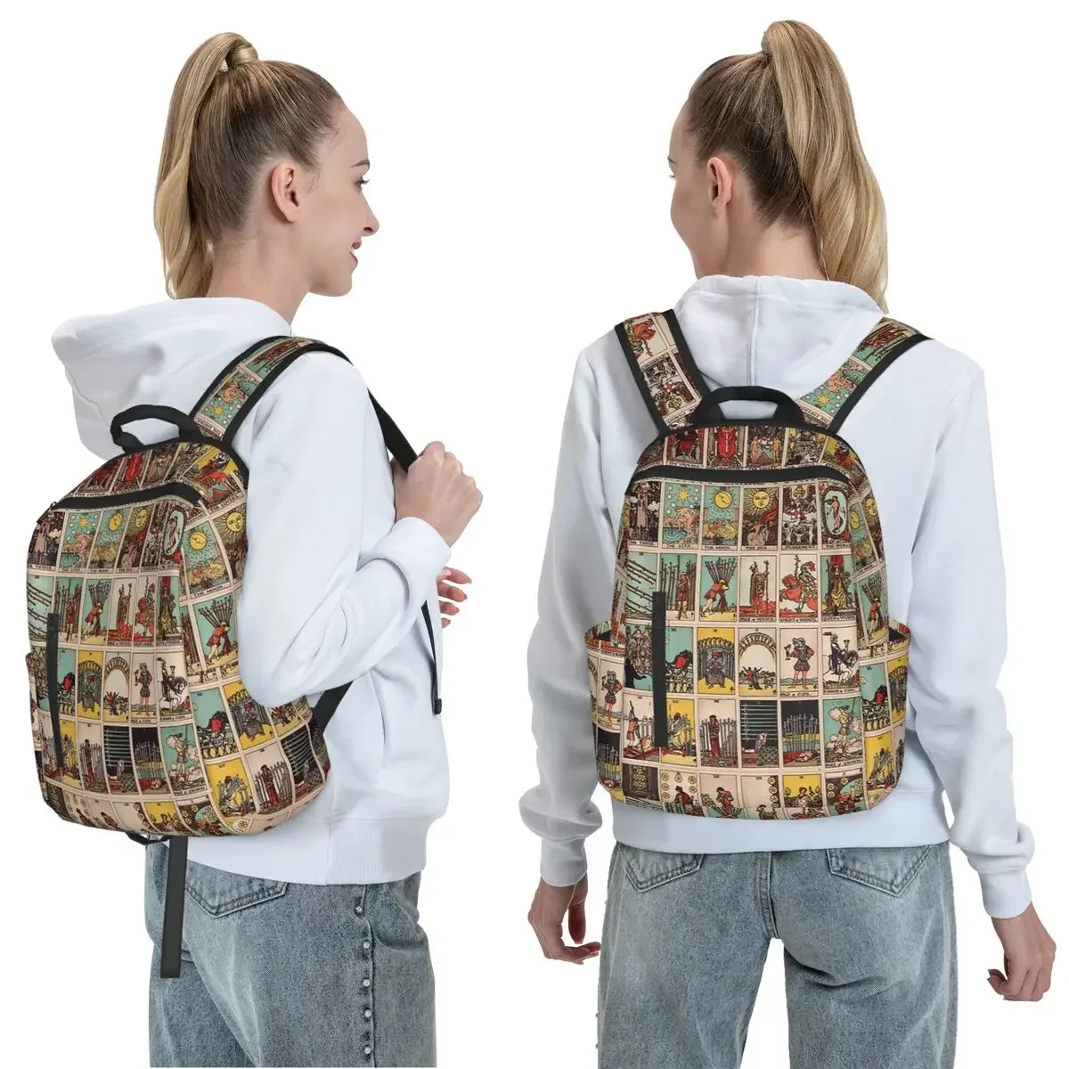 The Major Arcana Of Tarot Vintage Patchwork Backpack Large Capacity Kids BookBag School Bag Shoulder Bags for Men Women