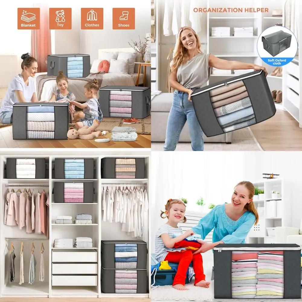 

Набор из 10 складных органайзеров для хранения объемом 90 л: для одежды, одеял, постельного белья (серый)