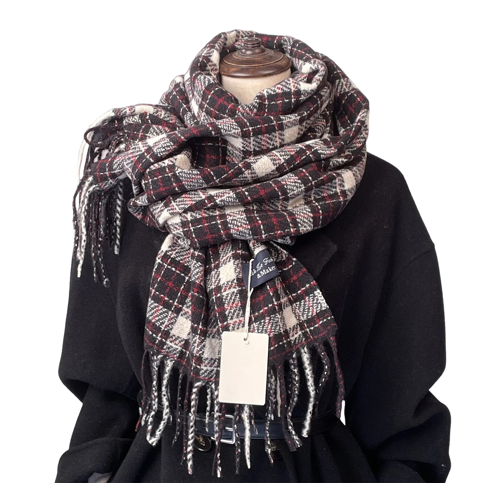 

Черно-белый клетчатый шарф с принтом, женский осенне-зимний шарф из полиэфирного волокна, модная и универсальная теплая роскошная шаль на шею