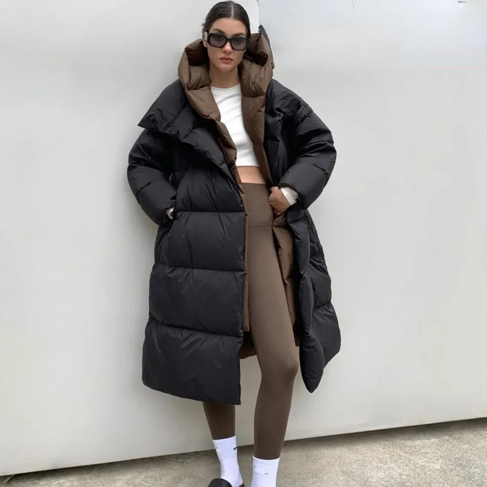 Fake Two-piece Parkas Fashion Fluffy Women Winter Thickness Warm Long Puffer Coat Female Fashion White Duck Down Jacket Hooded