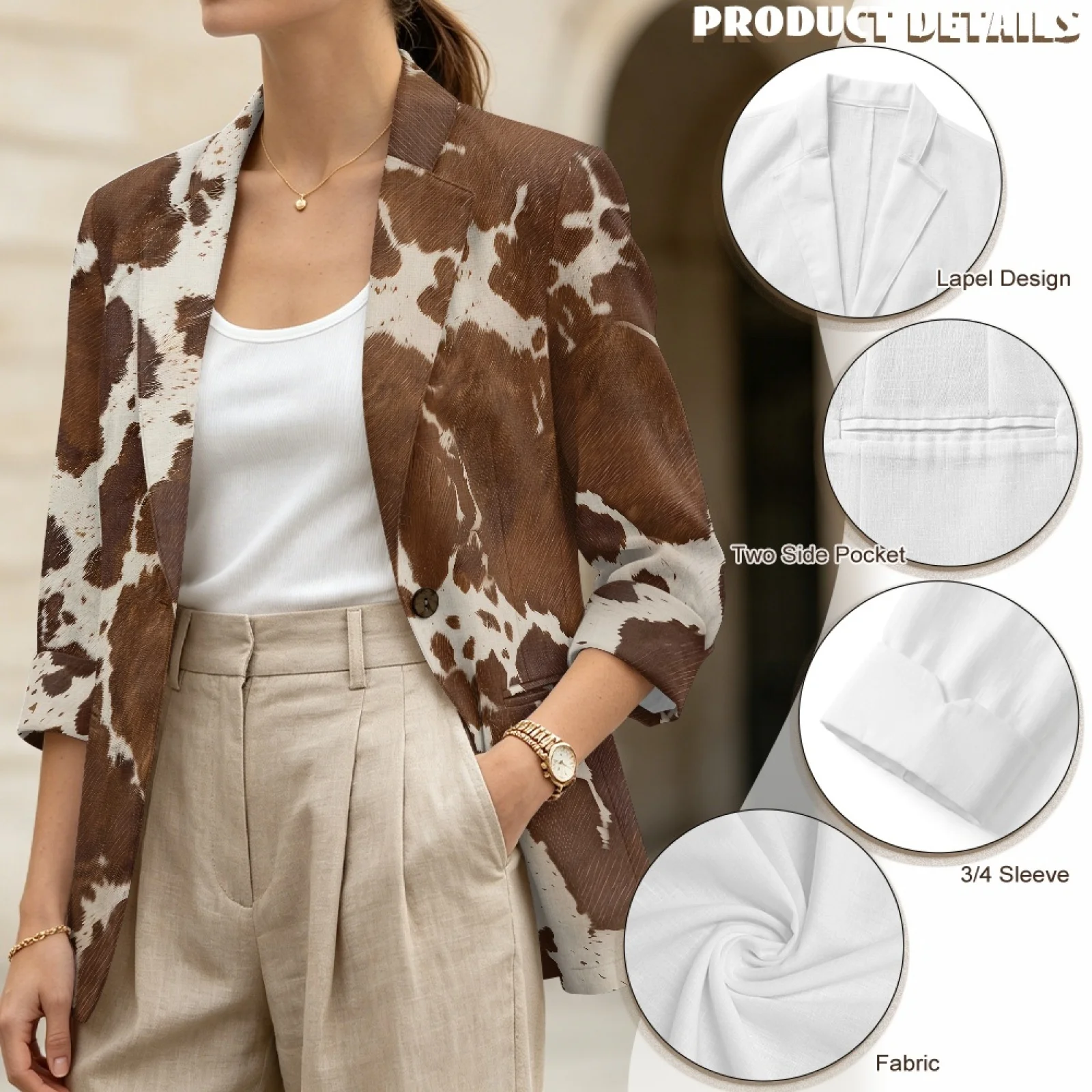 PENSTROLL Brown Cow Linen Like Open Front Top Loose Fit Beach Cover Ups for Work S-3XL view 5