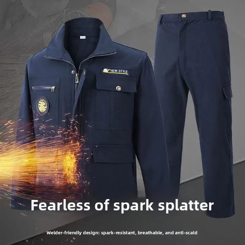 Set da Lavoro in Puro Cotone per Uomo, Abbigliamento Resistente alle Scottature e all'Usura per Saldatura e Cantieri Edili