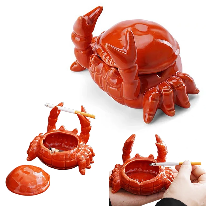 1szt Ceramiczna popielniczka krabowa Mała herbata Stojak na sztućce dla zwierząt Biuro Dom Pokój dzienny Z pokrywą Popiół muchowy Śliczna dekoracja z czerwonego kraba