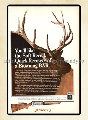 office restaurant wall decor 1975 BROWNING BAR Rifle Hunting Elk metal tin sign