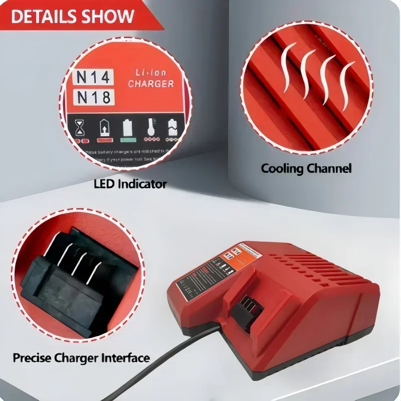 

14,4 В-18 В N14-N18 ДЛЯ зарядного устройства для литиевых батарей Milwaukee M18 48-11-1820 48-11-11822 48-11-1850 48-11-1840 48-11-11815 48-11-1828