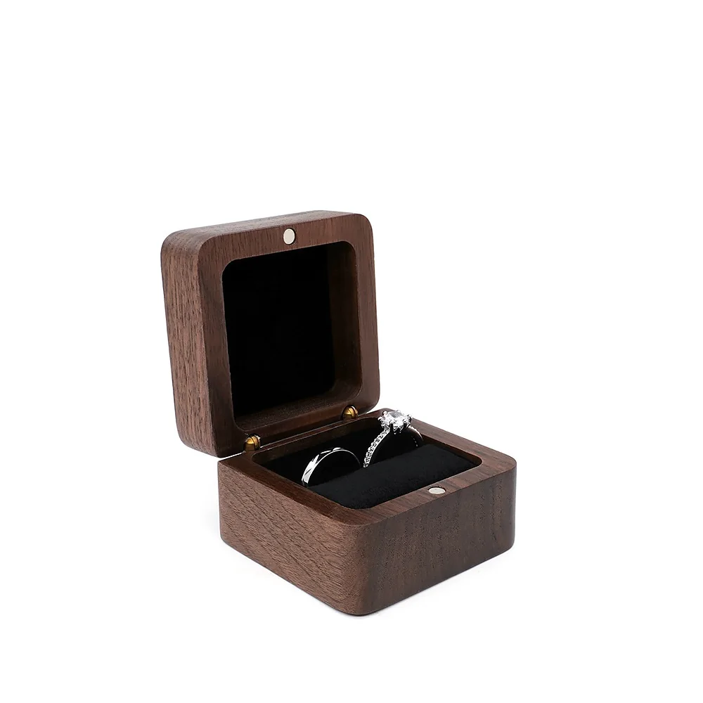 Vintage Wooden Ring Box for Single and Double Rings