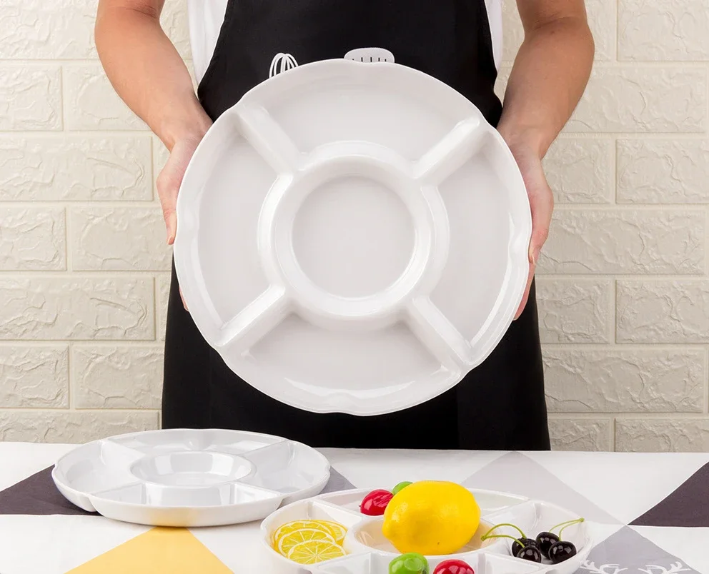 Melamine Plate Restaurant Household White Plastic Multi-cell Tableware
