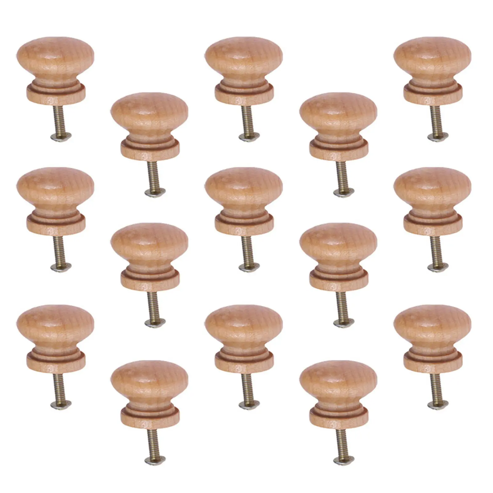 15Pcs Mushroom Shaped Wooden Drawer Knobs Cabinet Handles Smooth Finish Easy Mount for Chest Wardrobe Cupboard Pull Hardware