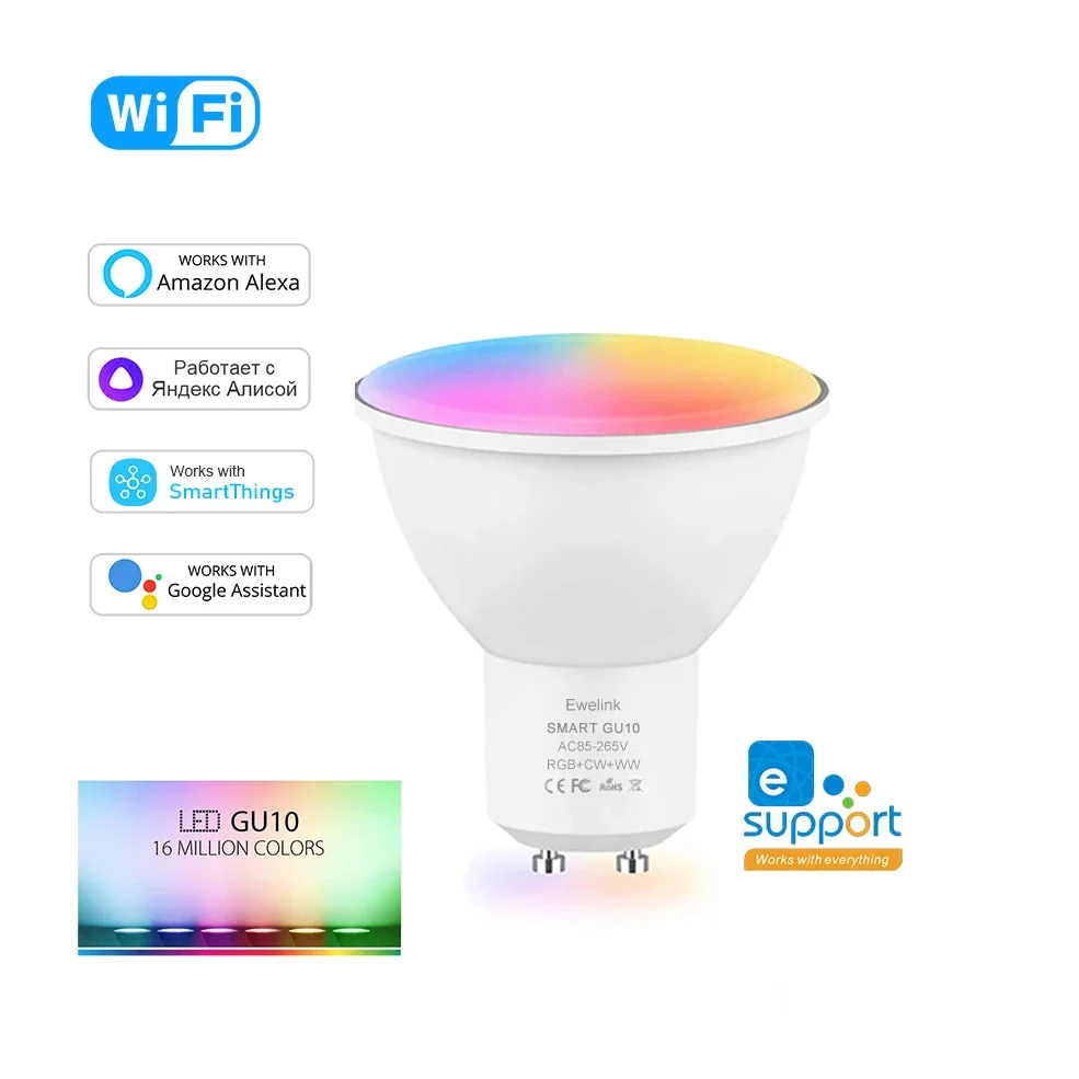 Ewelink GU10 Zigbee LED Bulbs WiFi Smart LED Lamp RGB CW WW Ewelink App Control Led Light Bulb Works With Alexa Google Yandex