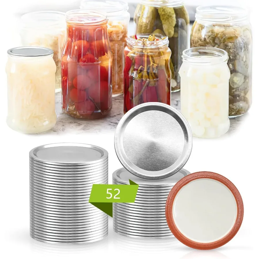 

52 шт. обычная крышка для банки с ртом 70 мм/2,76 дюйма, металлические крышки для консервных банок разделенного типа для банок с шариками Керр, пищевой материал, 100% подходит
