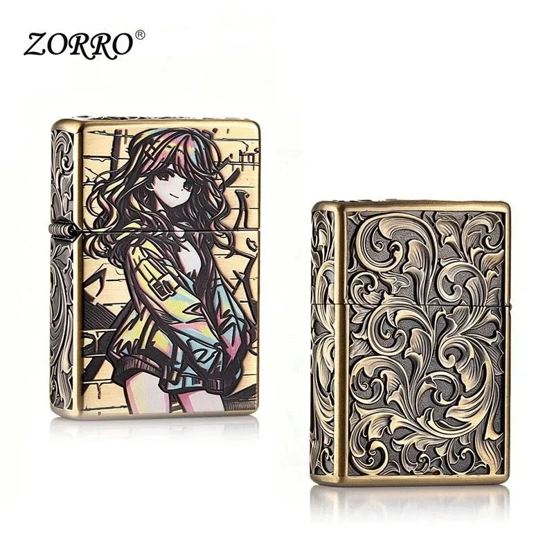 Best Seller【ZORRO】Zorro Retro Windproof Kerosine Lighter, Bronze Colorful Girl Durable and Good-looking Creative Gift for Boys