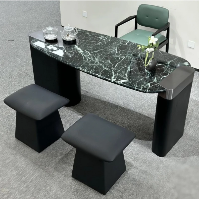 

Modern office small apartment household balcony living room stone flower green natural luxury stone tea table marble tea table