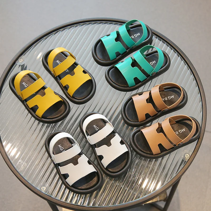 

2026 Summer Beach Sandals for Boys Candy Color Fashion Children Footwear PU Leather Anti-slippery Soft-soled Kid's Shoes Girls