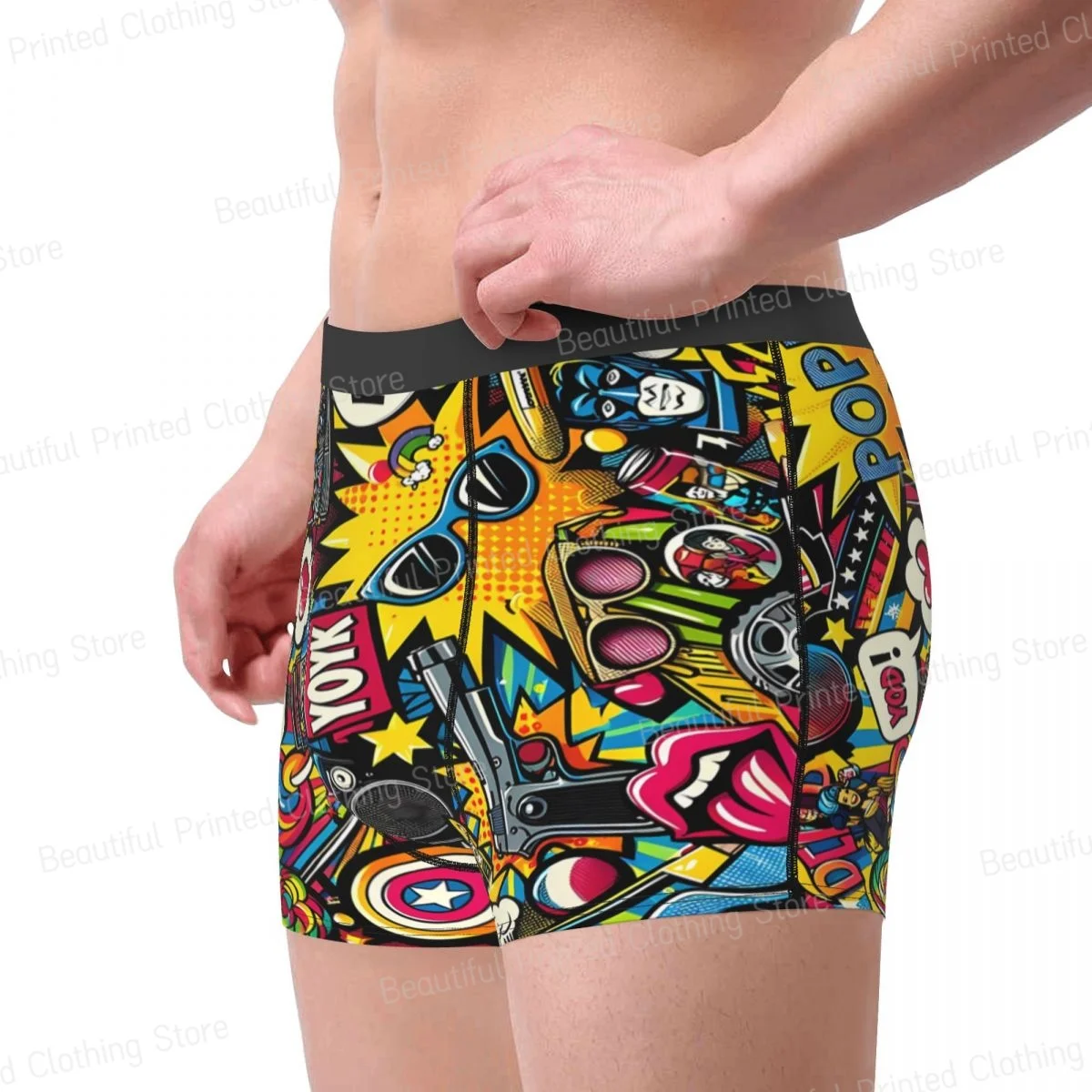 Pop Culture Meets Artistry Man's Boxer Briefs Pop Art Graffiti Highly Breathable Underwear High Quality Print Shorts Gift Idea