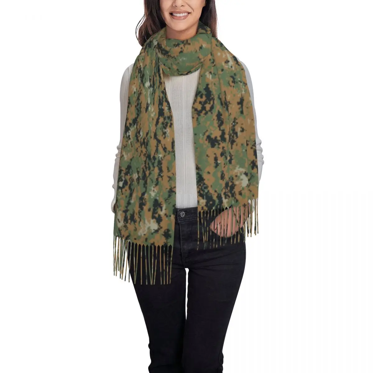 Fashion Marpat Military Army Camo Tassel Scarf Women Winter Fall Warm Shawls Wraps Female Woodland Camouflage Scarves