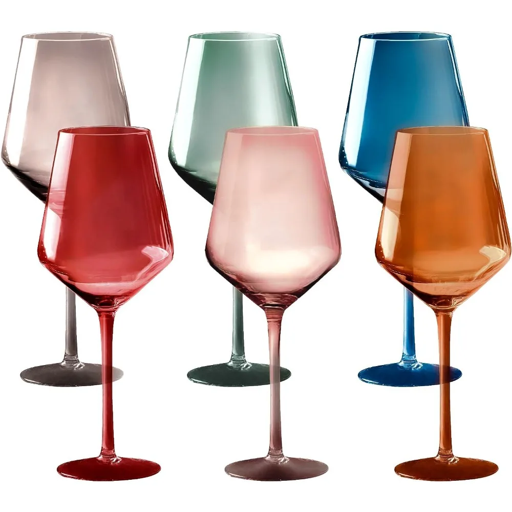 

Colored Goblet Wine Glasses Set of 6, 18oz Crystal Unique Fall Drinking Glass Cups with Stem - Luxury Multi Color Glassware