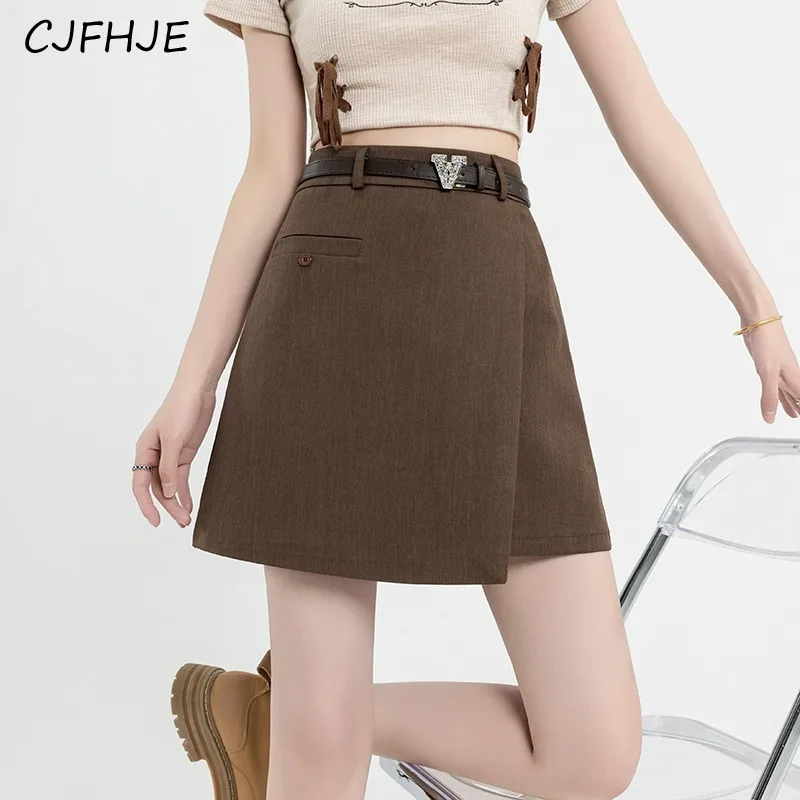 

CJFHJE New Fashion Women's Suit High Waisted Wide Leg Pants Skirt Korean Classic Women Belt Irregular Casual Black Short Skirt