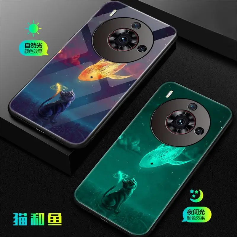 Luminous Tempered Glass Phone Case For ZTE nubia Z50S Pro Cover For Nubia Z50S Pro Case Cover Glowing in Dark Cat Fish Butterfly