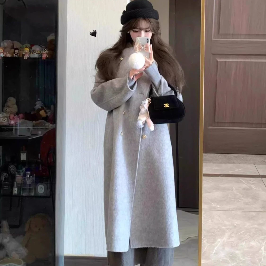 Women's Double-Sided Woolen Jacket Loose Medium-Length Korean Style Windbreaker Chic Overcoat for Autumn Winter Fashion