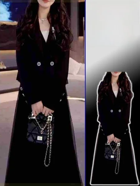 

plus Size Faion Set Vintage Commuter Sle Suit Jaet And Skirt Women's Spring Season Ele Versatile Ensemble