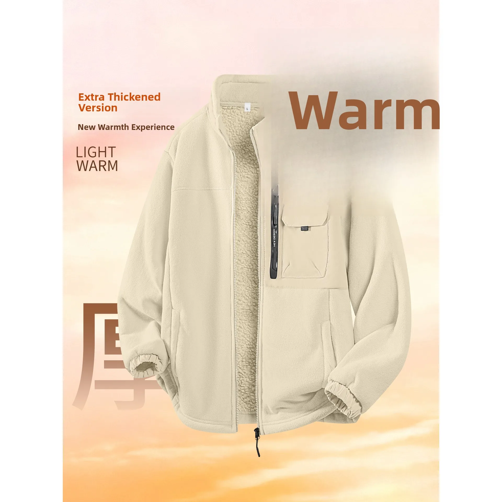 

Faionable Warm Fce Stand Collar Jaet Men's New Sle Autumn Winter Coat Outdoor Wear Resistant Cotton Long Sve Coat