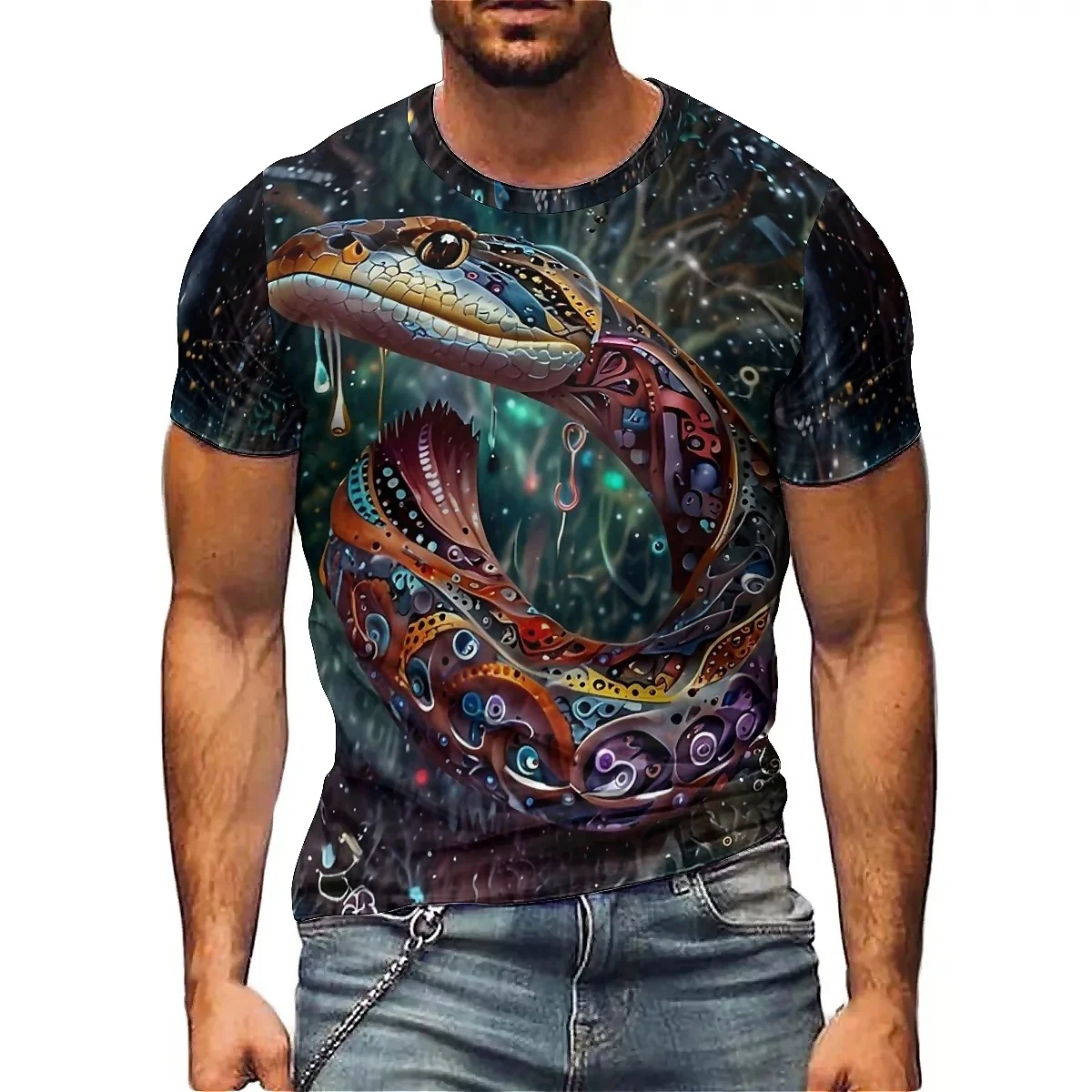 2025 Summer New Men's Fun Animal Pattern 3D Printed Short Sleeve T-shirt Loose Polyester Fiber Soft and Comfortable Breathable