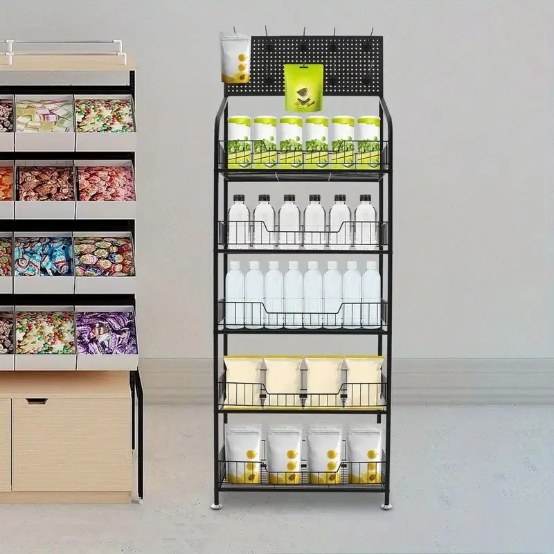 Five-Tier Snack Display Rack, 65.3H'‘ x 23.8W’' x 10.4D'', with Universal Casters For fruits, vegetables, towel baskets, stalls,