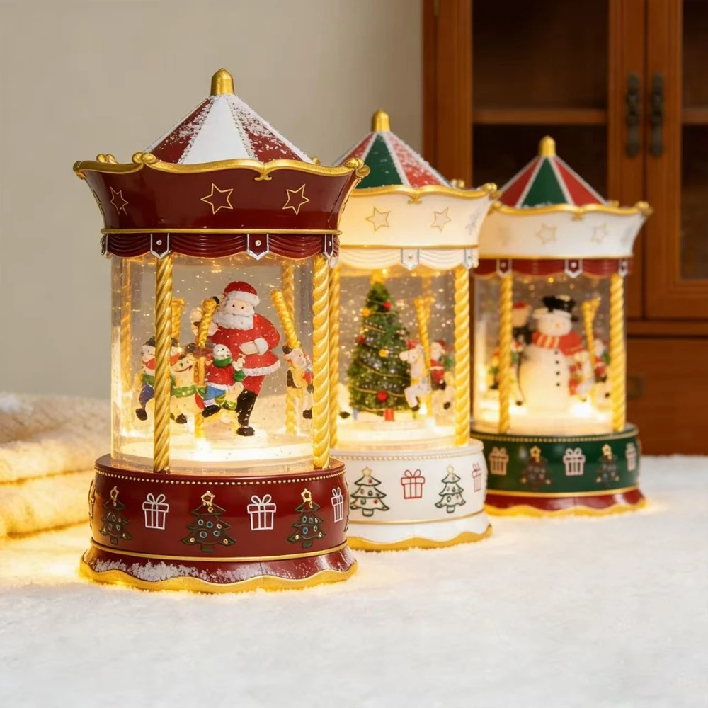 Retro Carousel Old Man Tree Music Box Water-filled Crystal Ball Music Box Snow Gift for Kids Sister Mom Granddaughter Grandma