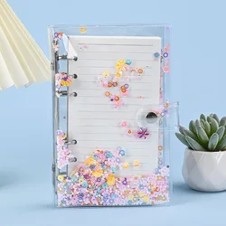 A6 glitter grânulo escudo transparente caderno planejador organizador fichário livros diário espiral pessoal claro escudo