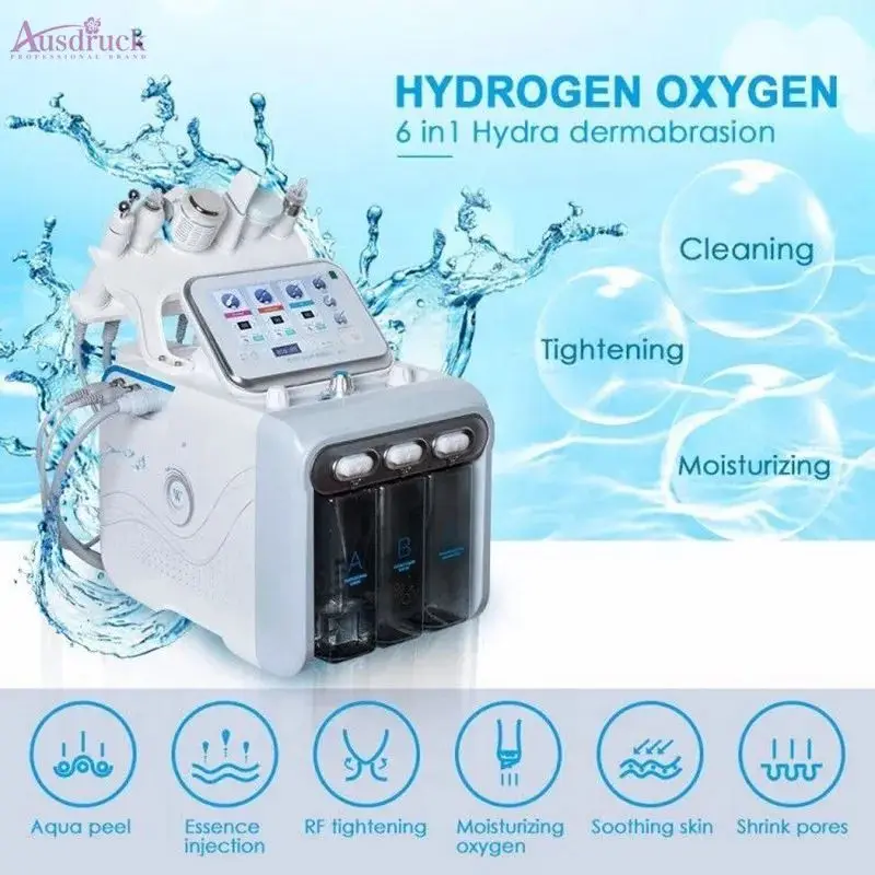6 in 1 Hydro Dermabrasion Machine Aqua Peel Oxygen Bubble Facial Device Ultrasonic Skin Cleaning BIO RF Care For Home Salon Use