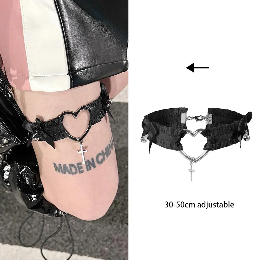 Cosplay Harajuku Gothic Ring Bondage Suspender Women Rock Sexy Elastic Pu Leather Belt Leg Punk Harness Love Heart Thigh Garter