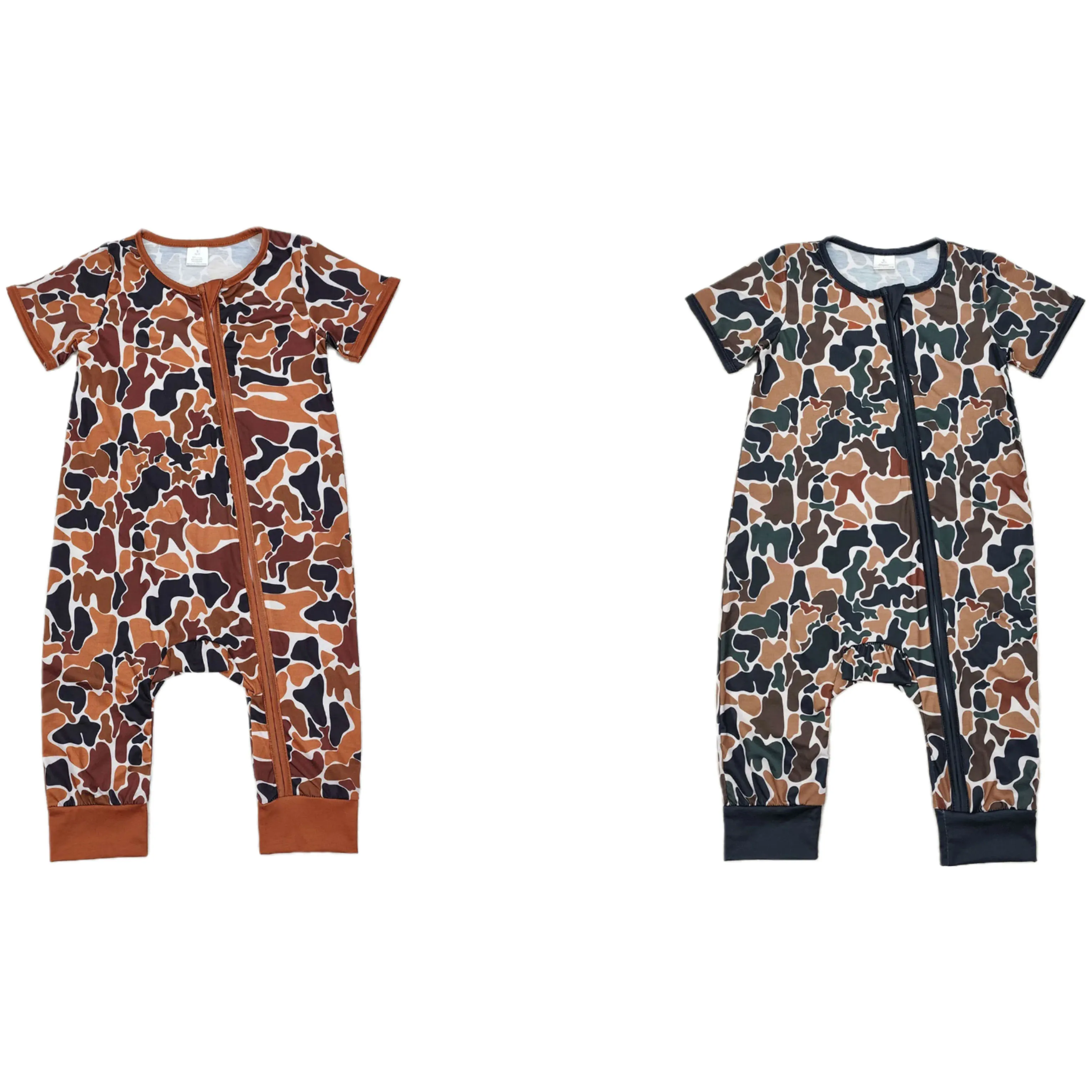 

Wholesale Toddler Newborn Summer Short Sleeves Romper Brown Camo Zipper Baby Boy One-piece Kids Children Bodysuit Clothing