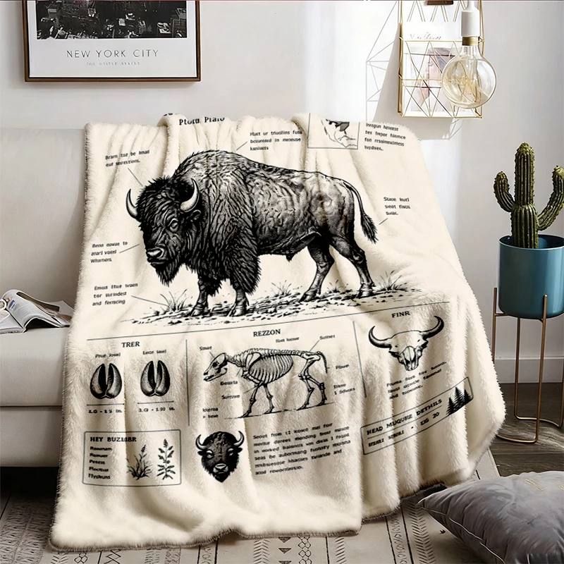 American Bison Anatomy Illustration Warm Blanket Vintage Natural History