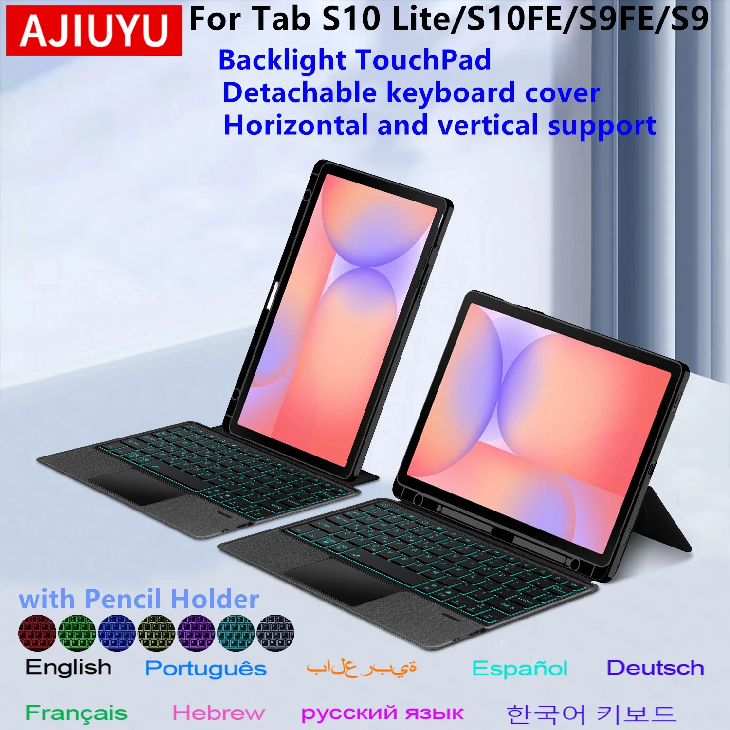 Detachable Magic Keyboard Case For Samsung Galaxy Tab S10 Lite 10.9 SM-X400 X406B Tab S10 FE/S9FE S8 S7 with Pencil Holder Cover