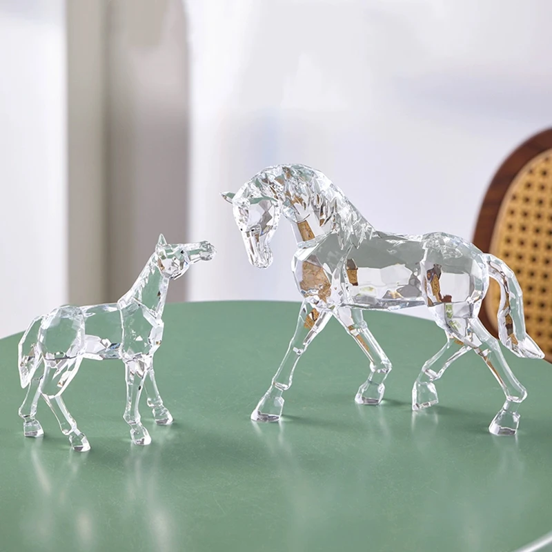Mother Son Horse Sculpture,Creative Horse Statues,Animal Figurine Ornament,Transparent Crafts,Artwork Office Desktop Decoration