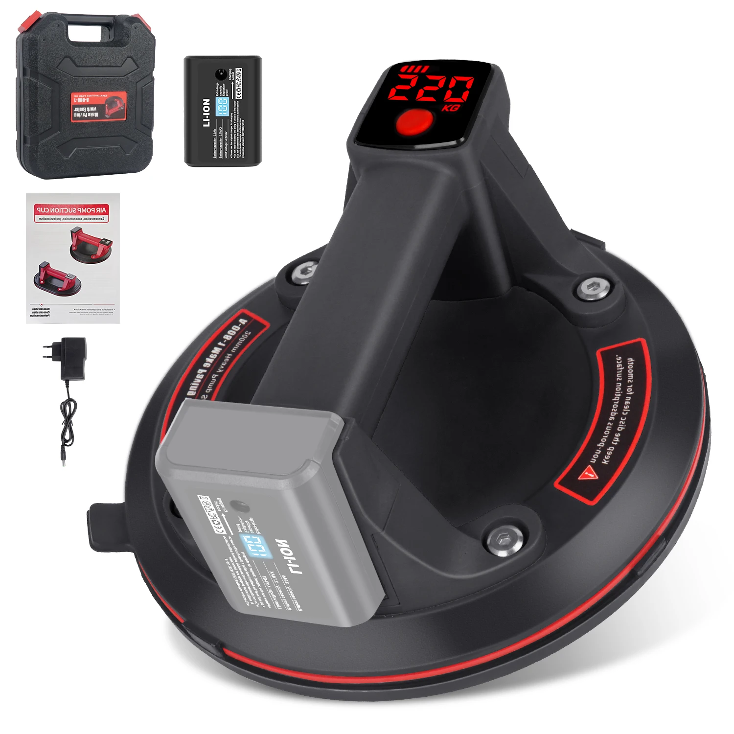 Ventouse électrique de levage 8 pouces, capacité de charge 200 kg, ventouse de levage robuste pour le déplacement de granit, carrelage, verre, levage manuel